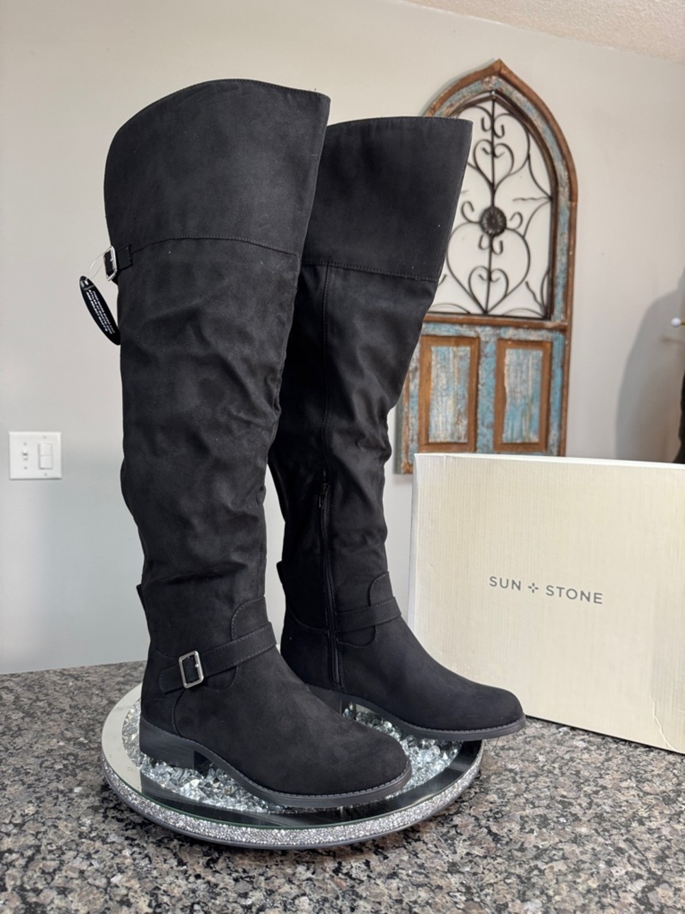 Sun + Stone Black over the Knee-High Casual Boots NEW 8.5 wide calf